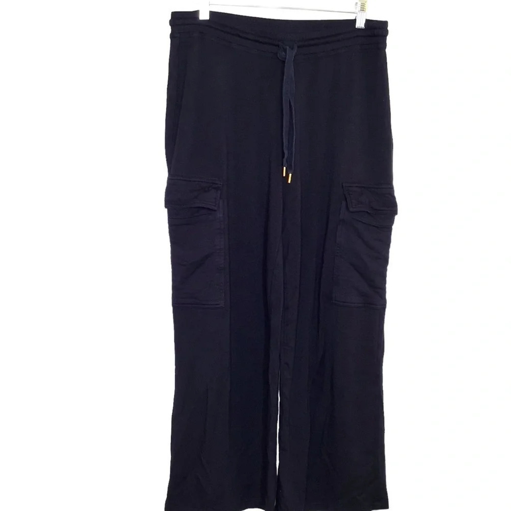 Bailey 44 Sweatpants‎ Women's Sz L Black Fleece Cargo Wide Leg Lounge Pockets